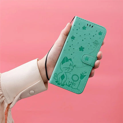 For Google Pixel 9a Case Cat Bee Pattern Leather Phone Cover