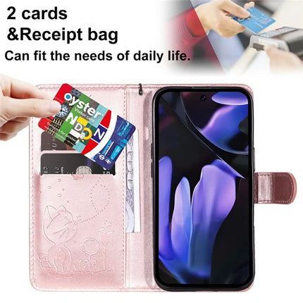 For Google Pixel 9a Case Cat Bee Pattern Leather Phone Cover
