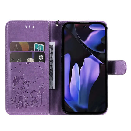 For Google Pixel 9a Case Cat Bee Pattern Leather Phone Cover