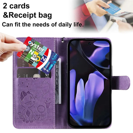 For Google Pixel 9a Case Cat Bee Pattern Leather Phone Cover