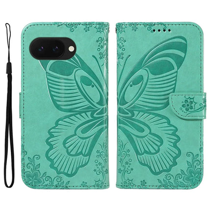 For Google Pixel 9a Case Butterfly Pattern Leather Wallet Flip Phone Cover - Green