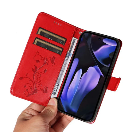 For Google Pixel 9a Case Flower Pattern PU Leather Wallet Phone Cover