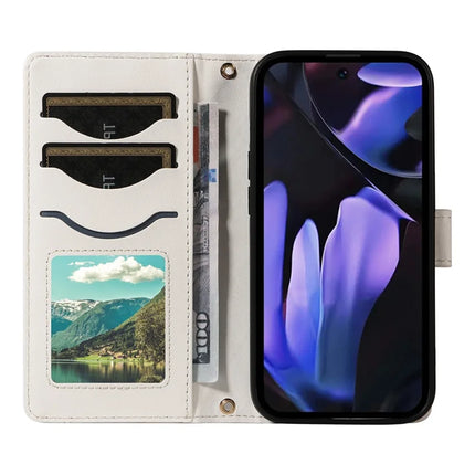 For Google Pixel 9a Wallet Case Rhombus Leather Phone Cover with Shoulder Strap, Wrist Strap