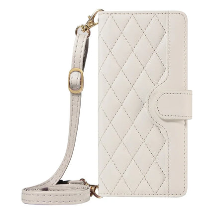 For Google Pixel 9a Wallet Case Rhombus Leather Phone Cover with Shoulder Strap, Wrist Strap