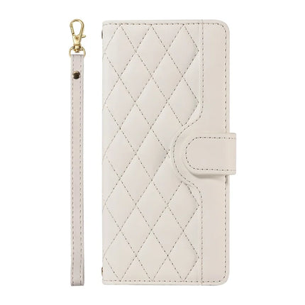 For Google Pixel 9a Wallet Case Rhombus Leather Phone Cover with Shoulder Strap, Wrist Strap