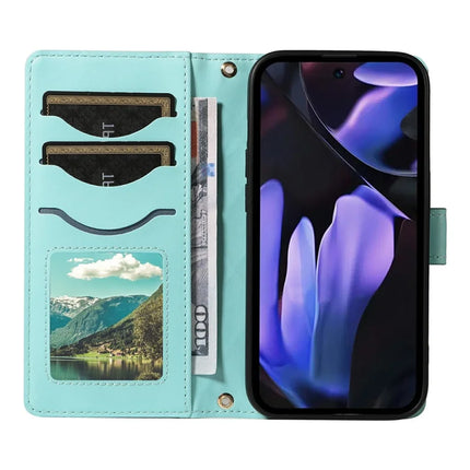 For Google Pixel 9a Wallet Case Rhombus Leather Phone Cover with Shoulder Strap, Wrist Strap