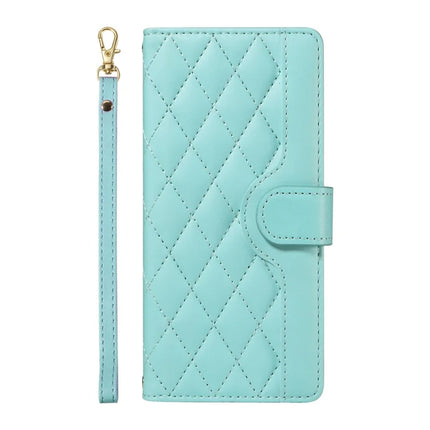For Google Pixel 9a Wallet Case Rhombus Leather Phone Cover with Shoulder Strap, Wrist Strap