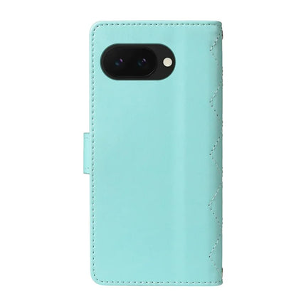 For Google Pixel 9a Wallet Case Rhombus Leather Phone Cover with Shoulder Strap, Wrist Strap