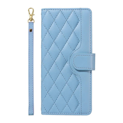 For Google Pixel 9a Wallet Case Rhombus Leather Phone Cover with Shoulder Strap, Wrist Strap