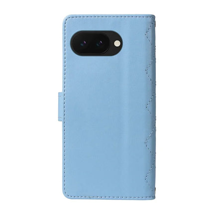 For Google Pixel 9a Wallet Case Rhombus Leather Phone Cover with Shoulder Strap, Wrist Strap