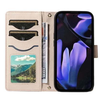 For Google Pixel 9a Wallet Case Rhombus Leather Phone Cover with Shoulder Strap, Wrist Strap