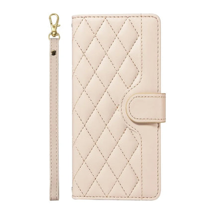 For Google Pixel 9a Wallet Case Rhombus Leather Phone Cover with Shoulder Strap, Wrist Strap