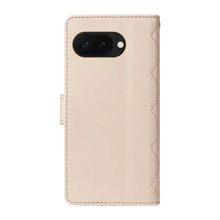 For Google Pixel 9a Wallet Case Rhombus Leather Phone Cover with Shoulder Strap, Wrist Strap