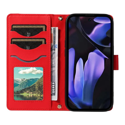 For Google Pixel 9a Wallet Case Rhombus Leather Phone Cover with Shoulder Strap, Wrist Strap