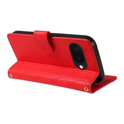 For Google Pixel 9a Wallet Case Rhombus Leather Phone Cover with Shoulder Strap, Wrist Strap