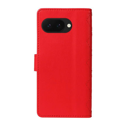 For Google Pixel 9a Wallet Case Rhombus Leather Phone Cover with Shoulder Strap, Wrist Strap