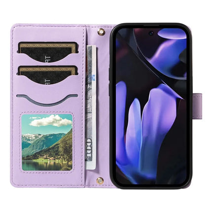 For Google Pixel 9a Wallet Case Rhombus Leather Phone Cover with Shoulder Strap, Wrist Strap