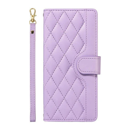 For Google Pixel 9a Wallet Case Rhombus Leather Phone Cover with Shoulder Strap, Wrist Strap