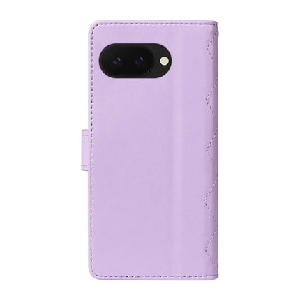 For Google Pixel 9a Wallet Case Rhombus Leather Phone Cover with Shoulder Strap, Wrist Strap