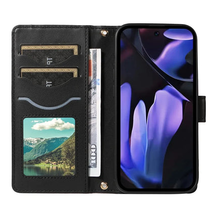 For Google Pixel 9a Wallet Case Rhombus Leather Phone Cover with Shoulder Strap, Wrist Strap