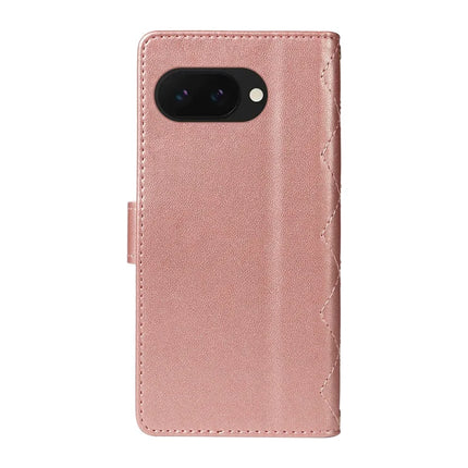 For Google Pixel 9a Wallet Case Rhombus Leather Phone Cover with Shoulder Strap, Wrist Strap