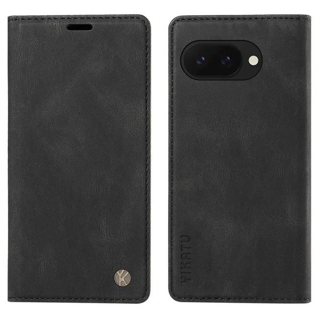 YIKATU YK-004 For Google Pixel 9a Case Leather Skin-Touch Phone Cover Magnetic Auto-Absorbed - Black