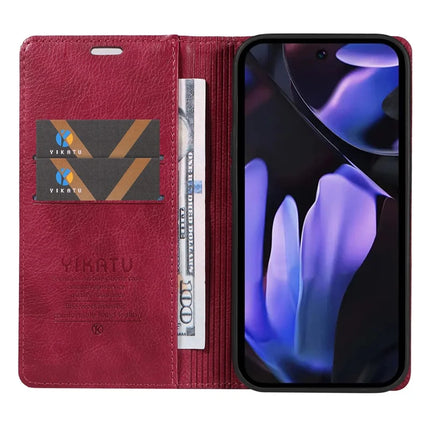 YIKATU YK-006 For Google Pixel 9a Case Magnetic Closure Leather Phone Cover Litchi Texture