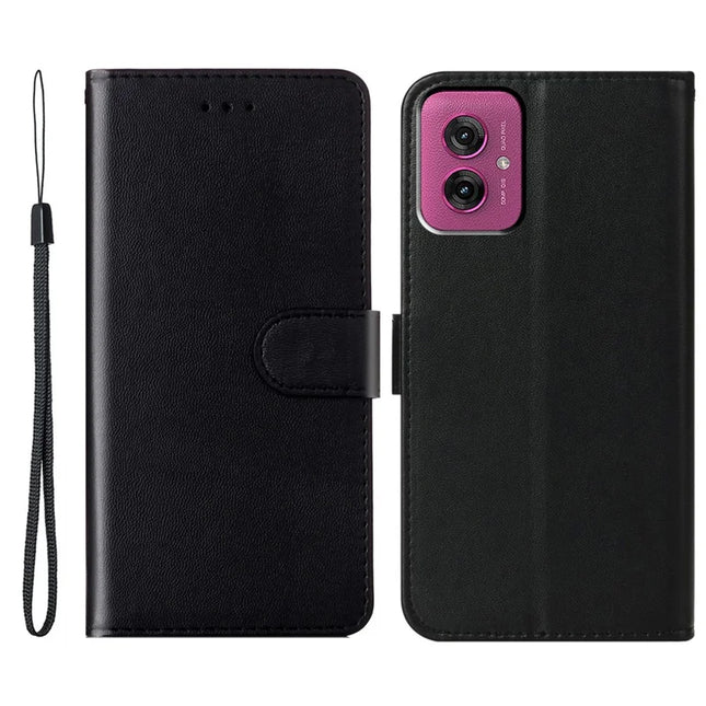 For Motorola Moto G55 5G Case with Card Holder PU Leather Flip Wallet Phone Cover - Black