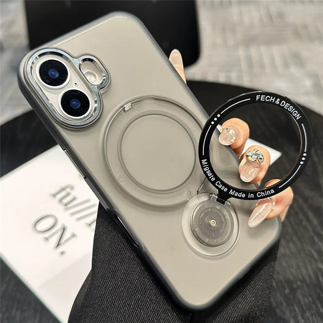For iPhone 16 Plus Magnetic Case Kickstand Hard PC Phone Back Cover - Black