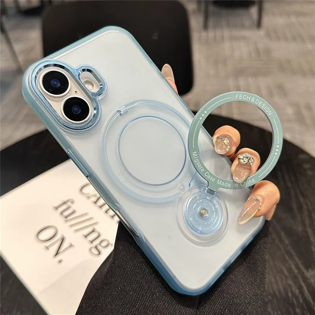 For iPhone 16 Plus Magnetic Case Kickstand Hard PC Phone Back Cover - Blue