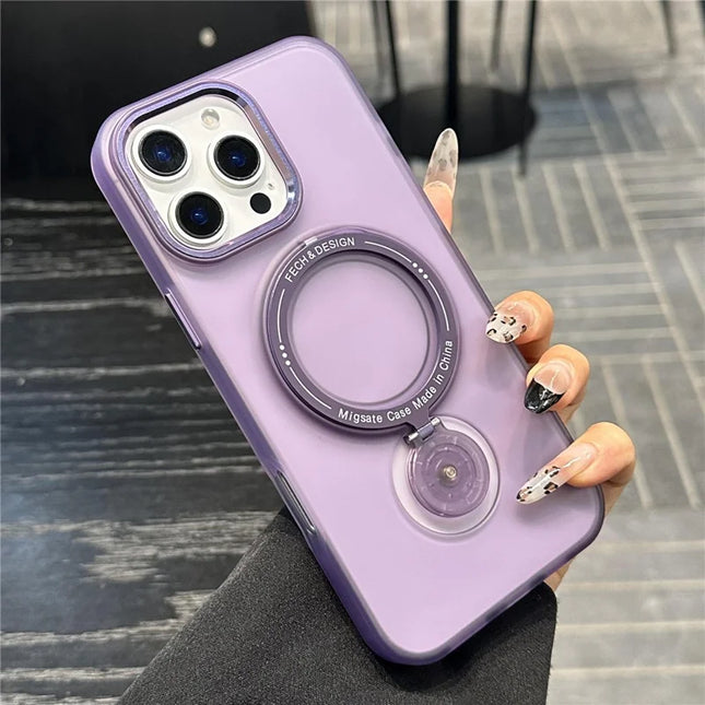 For iPhone 16 Pro Max Magnetic Case Kickstand Hard PC Phone Back Cover - Purple