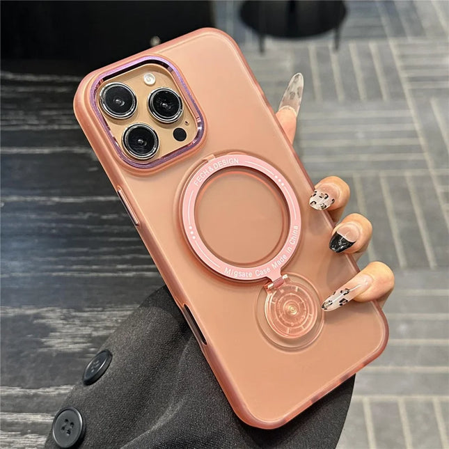 For iPhone 16 Pro Max Magnetic Case Kickstand Hard PC Phone Back Cover - Pink