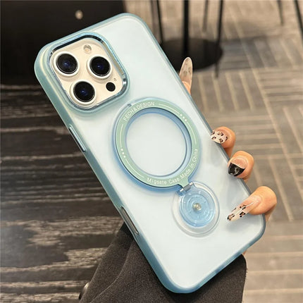 For iPhone 16 Pro Max Magnetic Case Kickstand Hard PC Phone Back Cover - Blue