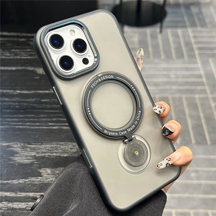 For iPhone 16 Pro Max Magnetic Case Kickstand Hard PC Phone Back Cover - Black
