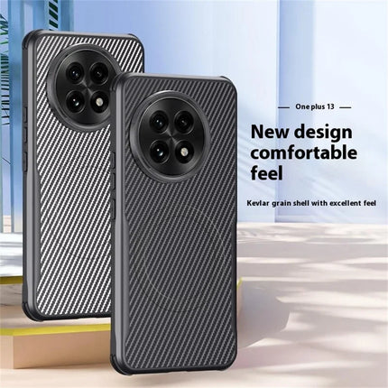 For OnePlus 13 Case Compatible with MagSafe Carbon Fiber PU+PC+Silicone Protective Cover