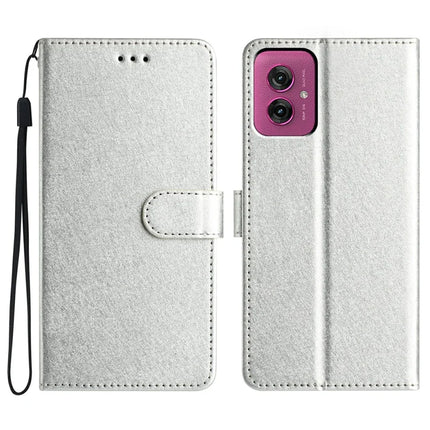 For Motorola Moto G55 5G Wallet Case Leather Folio Phone Cover Magnetic Clasp - Silver