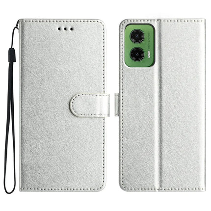 For Motorola Moto G35 5G Wallet Case Leather Folio Phone Cover Magnetic Clasp - Silver