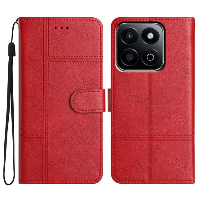 For Honor 200 Smart 5G  /  X7c 4G Case Line Imprinted PU Leather Wallet Phone Cover - Red