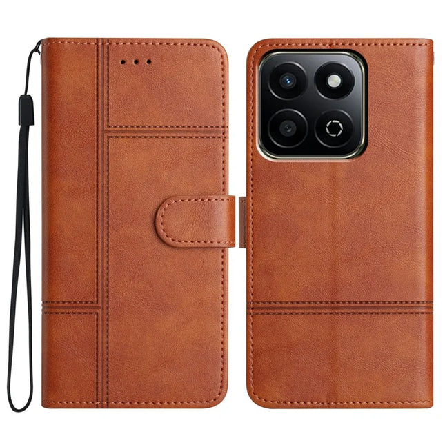 For Honor 200 Smart 5G  /  X7c 4G Case Line Imprinted PU Leather Wallet Phone Cover - Brown
