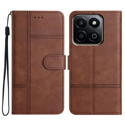For Honor 200 Smart 5G  /  X7c 4G Case Line Imprinted PU Leather Wallet Phone Cover - Coffee