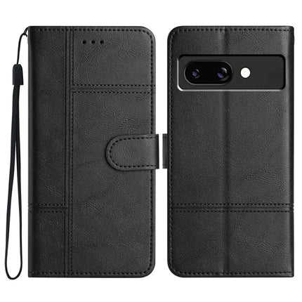 For Google Pixel 9a Case Line Imprinted PU Leather Wallet Phone Cover - Black
