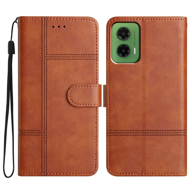 For Motorola Moto G35 5G Case Line Imprinted PU Leather Wallet Phone Cover - Brown