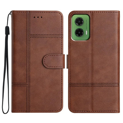 For Motorola Moto G35 5G Case Line Imprinted PU Leather Wallet Phone Cover - Coffee