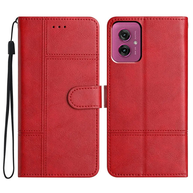 For Motorola Moto G55 5G Case Line Imprinted PU Leather Wallet Phone Cover - Red