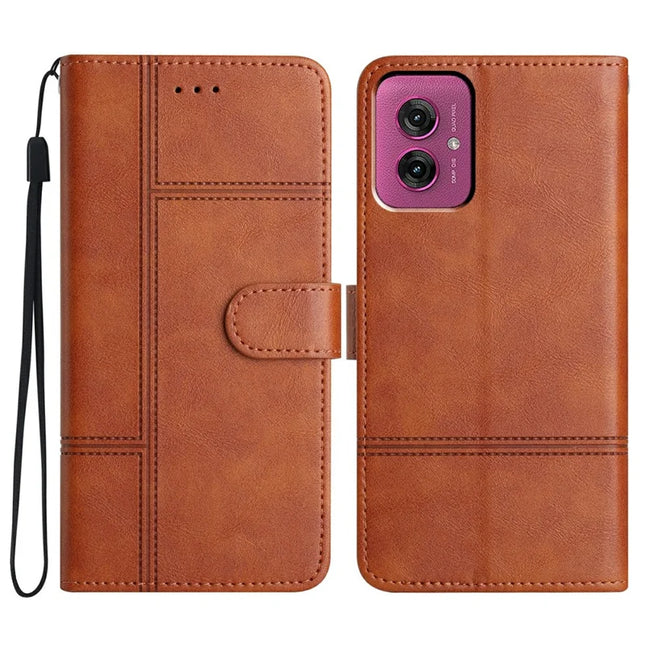 For Motorola Moto G55 5G Case Line Imprinted PU Leather Wallet Phone Cover - Brown