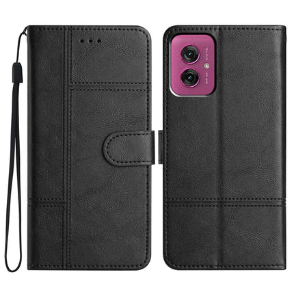 For Motorola Moto G55 5G Case Line Imprinted PU Leather Wallet Phone Cover - Black