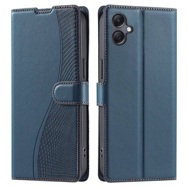 For Samsung Galaxy A06 Case Dots Imprinted PU Leather Flip Phone Cover with Card Slot, Strap - Blue