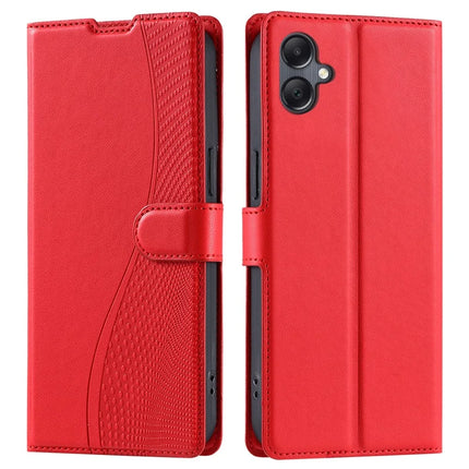 For Samsung Galaxy A06 Case Dots Imprinted PU Leather Flip Phone Cover with Card Slot, Strap - Red