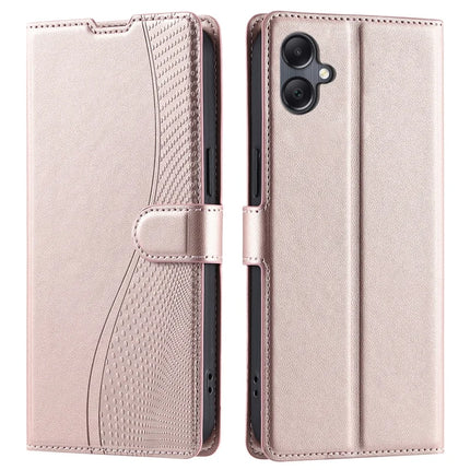 For Samsung Galaxy A06 Case Dots Imprinted PU Leather Flip Phone Cover with Card Slot, Strap - Rose Gold