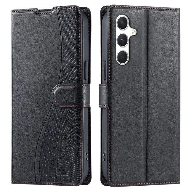 For Samsung Galaxy A16 4G / 5G Case Dots Imprinted PU Leather Flip Phone Cover with Card Slot, Strap - Black